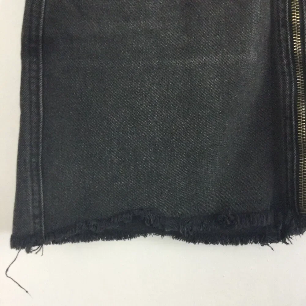 Free People Zip It Up Full Front Zipper Distressed Mini Denim Skirt Black Sz 26